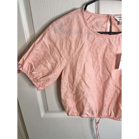 Banana Republic Linen Blend Tie Hem Top Sz XS Baby Pink NWT Boho Cute - Picture 6 of 8